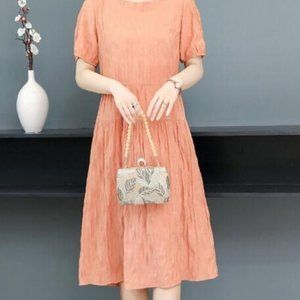 Round-neck casual breathable medium-length skirt